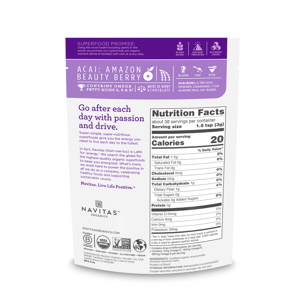 Navitas Naturals Organic Acai Powder Freeze Dried  (12x4 OZ)